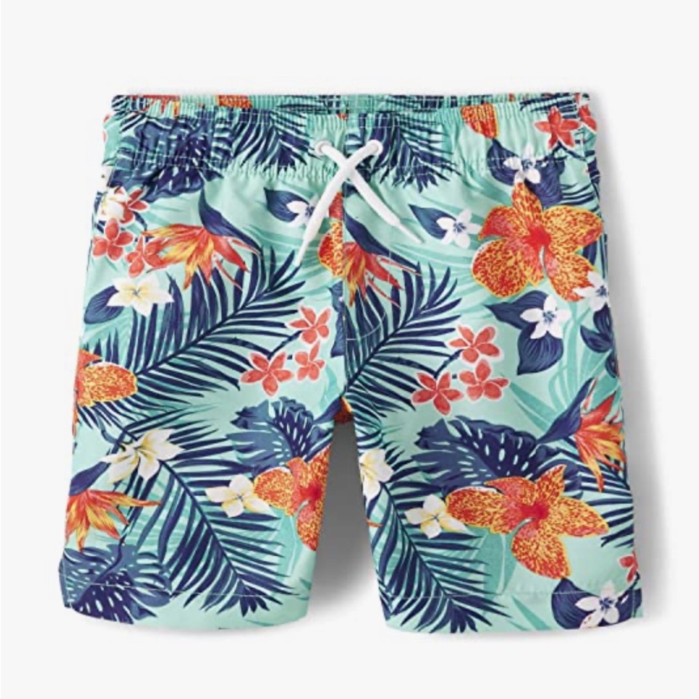Swim Shorts Boys Medium 7/8 Tropical Floral UPF 50+ Swimwear Lake Beach Pool NWT